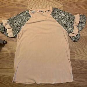 white birch animal print sherbet ruffle sleeved shirt